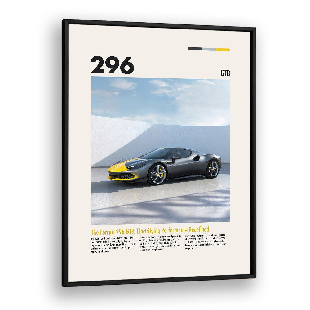 Ferrari 296 GTB Car Posters Automotive Wall Art Prints in Black Plain Frame