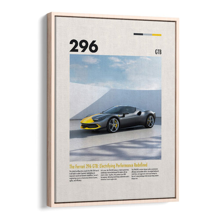 Ferrari 296 GTB Car Posters Automotive Wall Art Prints in Oak Wood Floater Frame