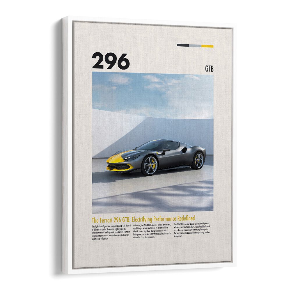 Ferrari 296 GTB Car Posters Automotive Wall Art Prints in White Floater Frame