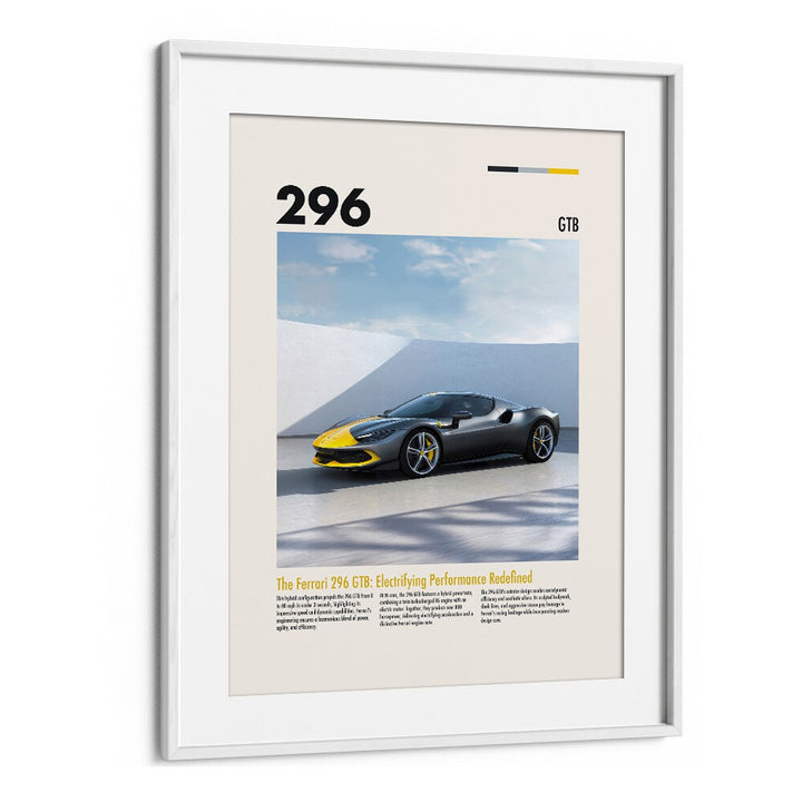 Ferrari 296 GTB Car Posters Automotive Wall Art Prints in White Frame With Mount