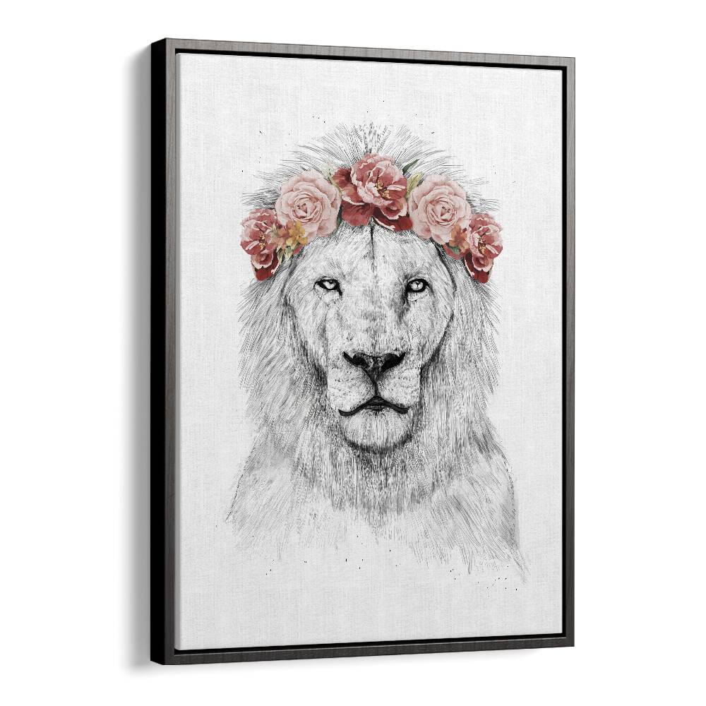 Festival Lion By Balazs Solti Kids Room Art in Black Floater Frame