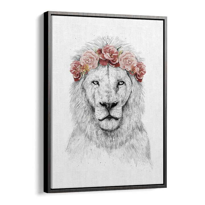 Festival Lion By Balazs Solti Kids Room Art in Black Floater Frame