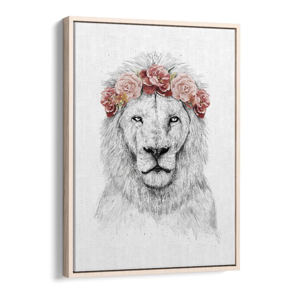 Festival Lion By Balazs Solti Kids Room Art in Oak Wood Floater Frame