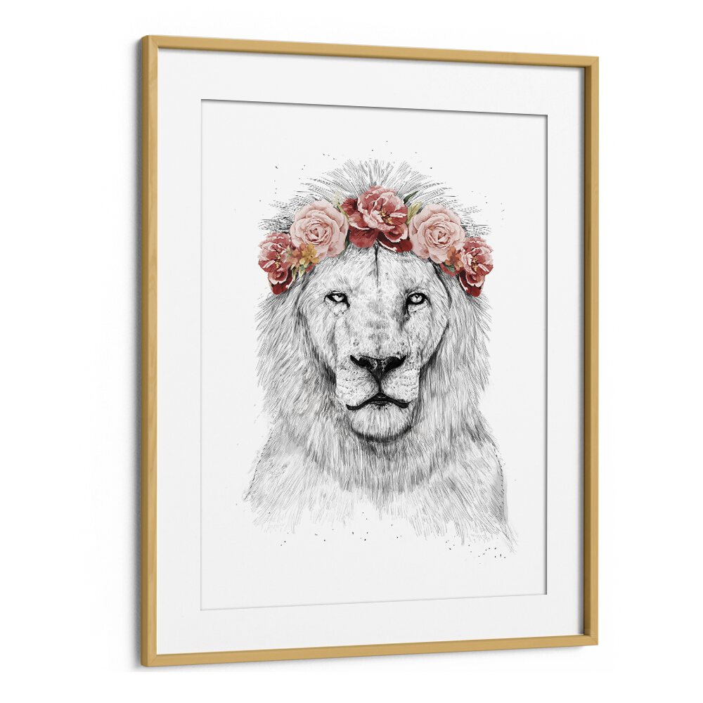 Festival Lion By Balazs Solti Kids Room Art in Oak Wood Frame With Mount