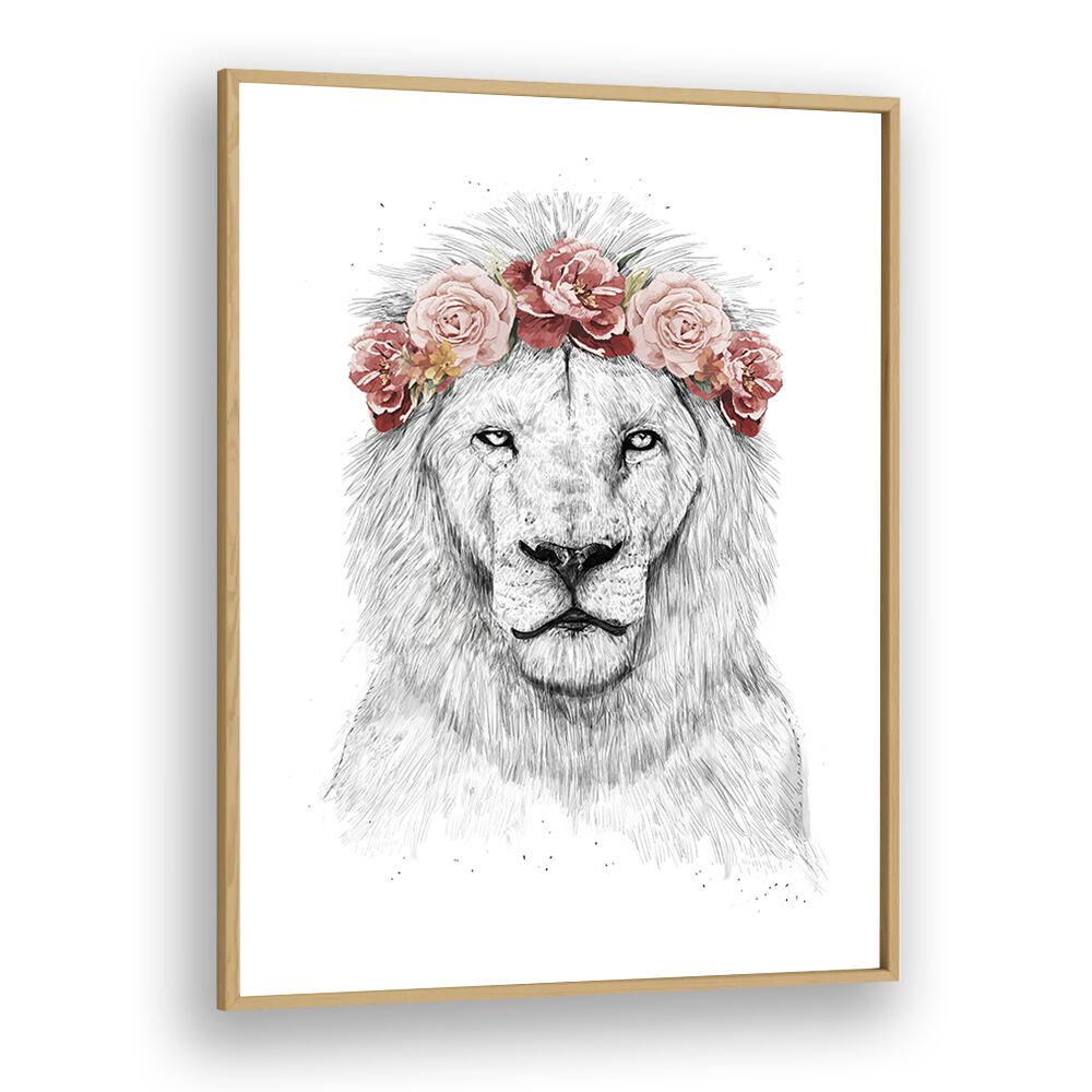 Festival Lion By Balazs Solti Kids Room Art in Oak Wood Plain Frame