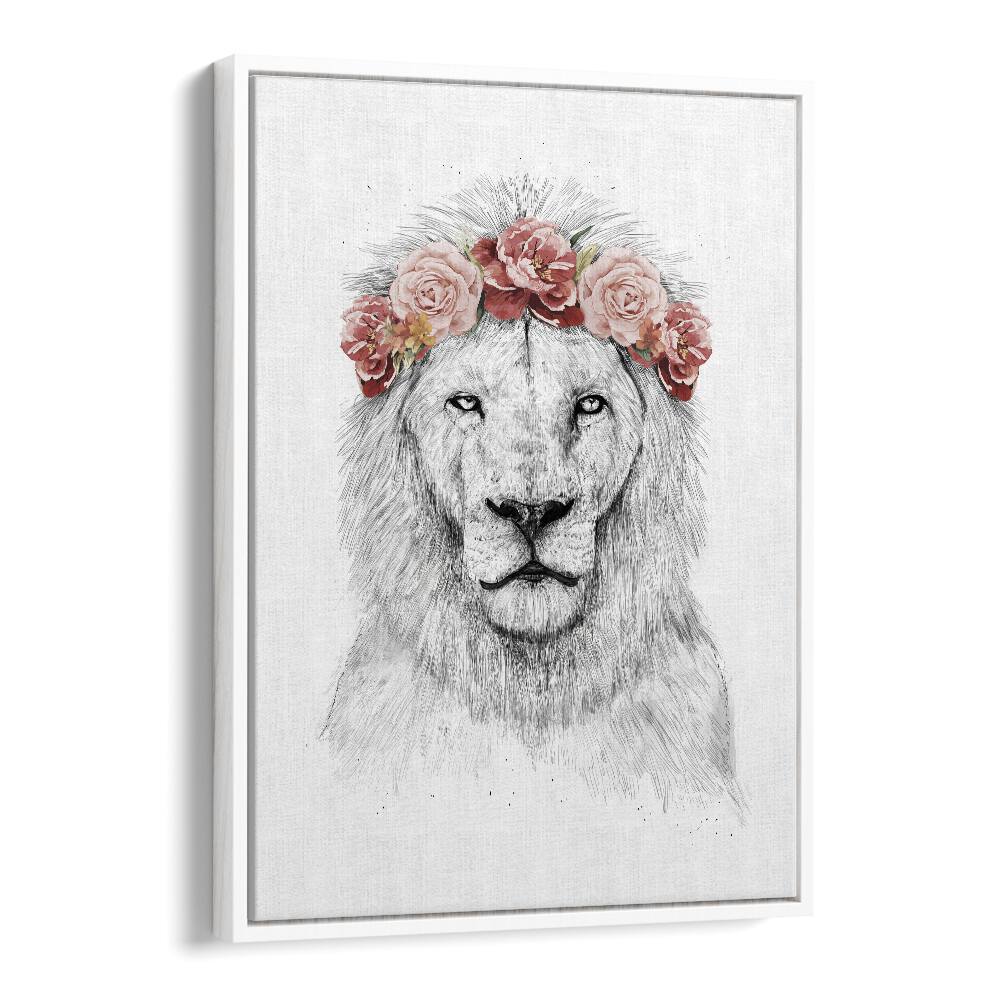 Festival Lion By Balazs Solti Kids Room Art in White Floater Frame