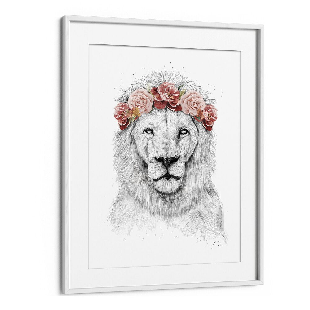 Festival Lion By Balazs Solti Kids Room Art in White Frame With Mount