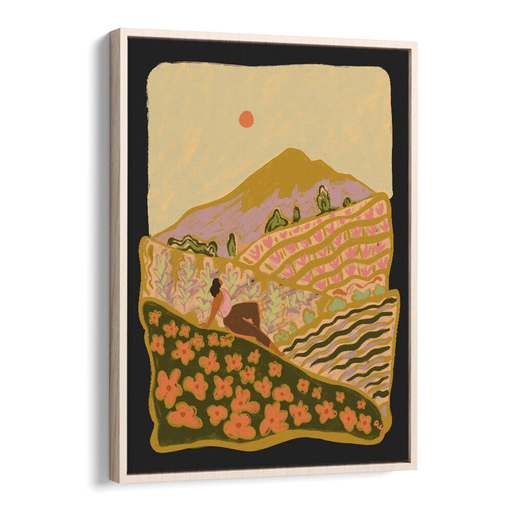 Field Of Flower By Arty Guava Wall Art Prints in Oak Wood Floater Frame