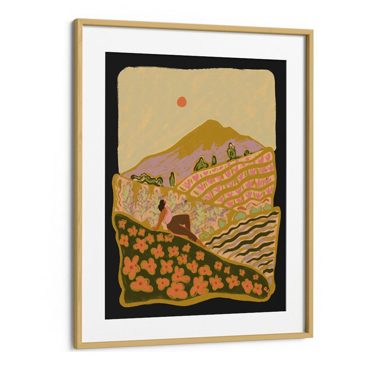 Field Of Flower By Arty Guava Wall Art Prints in Oak Wood Frame With Mount