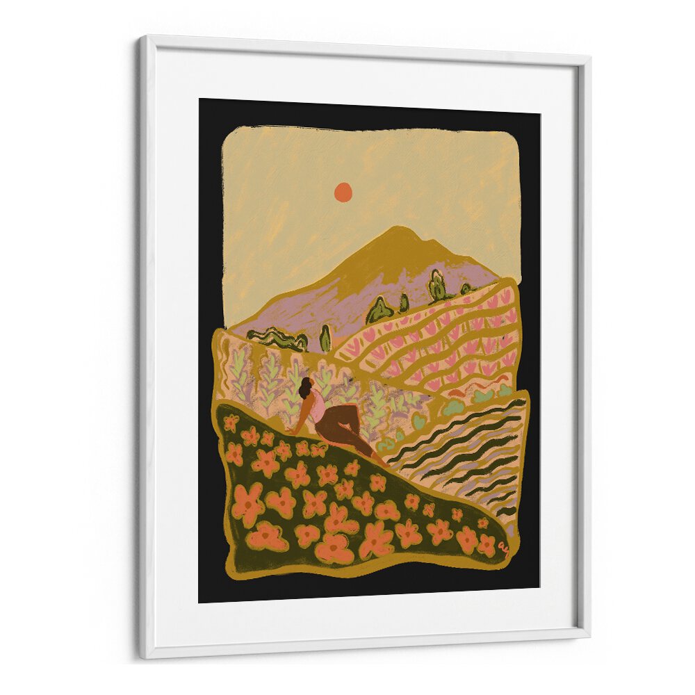 Field Of Flower By Arty Guava Wall Art Prints in White Frame With Mount