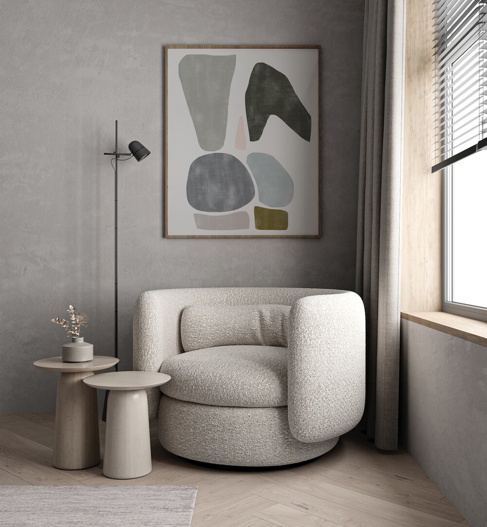 Stylish living space featuring FIGURE NO I, GEOMETRIC ART PRINTS, enhancing modern home décor with artistic flair.