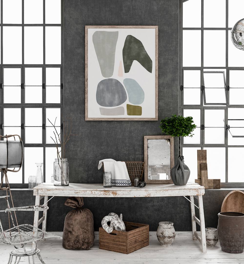 Stylish interior featuring FIGURE NO I, GEOMETRIC ART PRINTS, enhancing modern home décor with artistic flair.