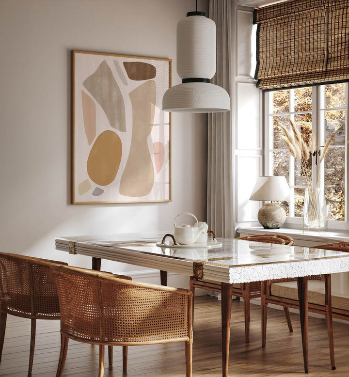 Elegant dining space featuring FIGURE NO II, GEOMETRIC ART PRINTS, enhancing modern decor with contemporary design.