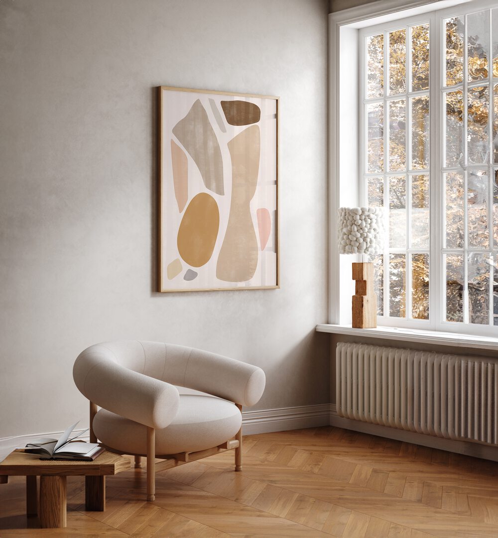 Stylish interior featuring FIGURE NO II, GEOMETRIC ART PRINTS, enhancing contemporary decor with elegance.