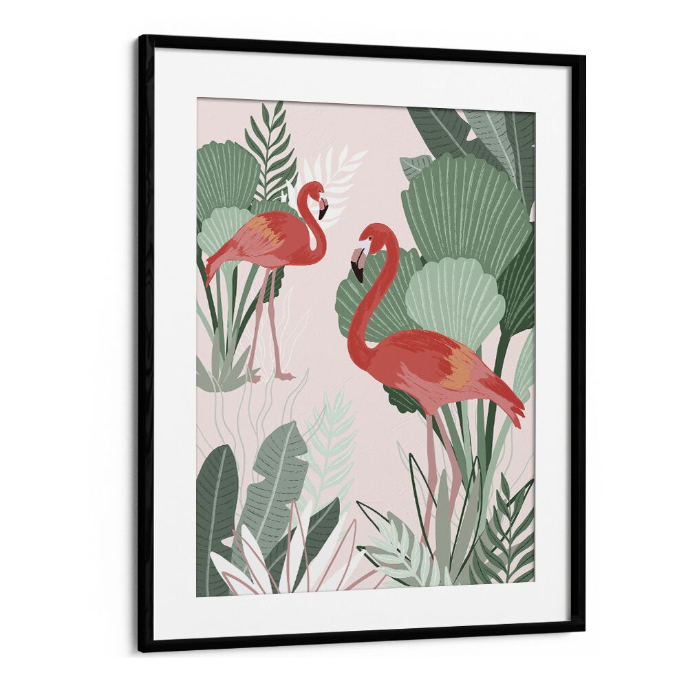 Flamingo Dreams by Goed Blauw Kids Paintings in Black Frame With Mount