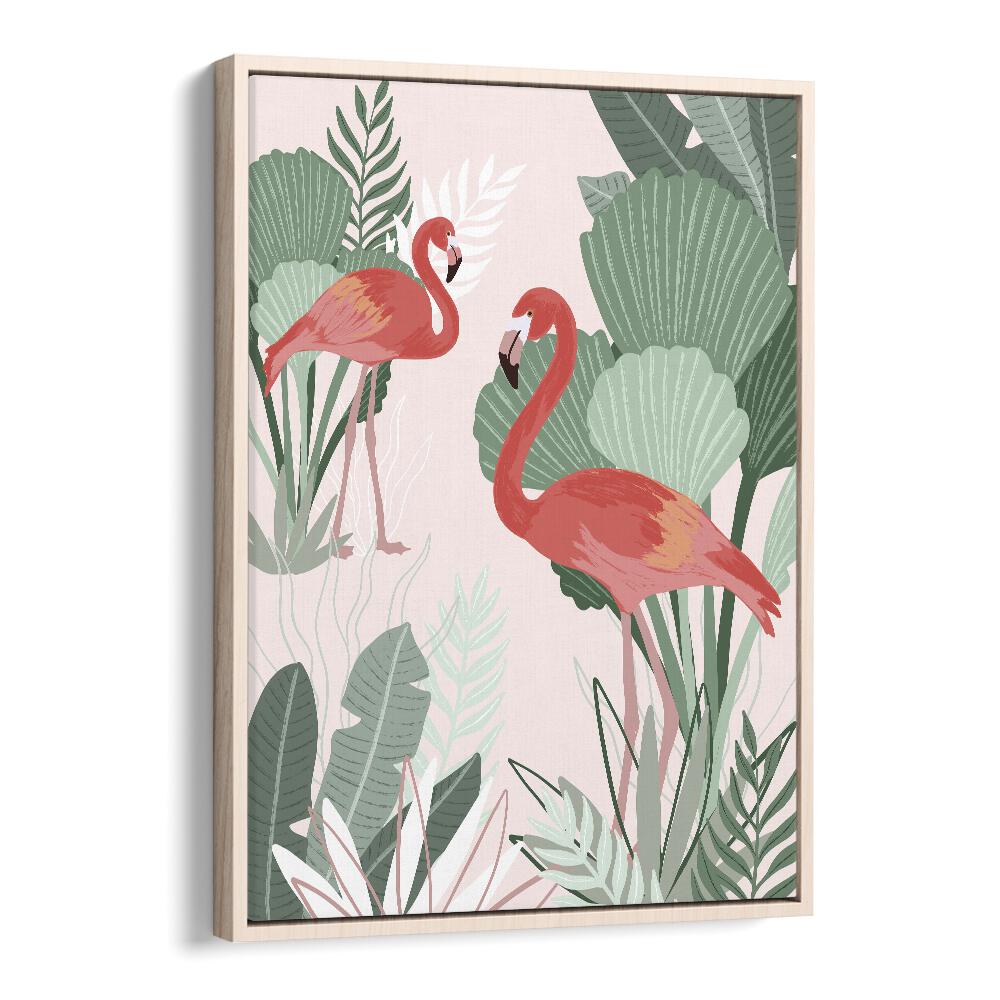 Flamingo Dreams by Goed Blauw Kids Paintings in Oak Wood Floater Frame