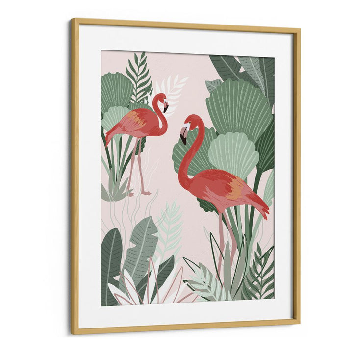 Flamingo Dreams by Goed Blauw Kids Paintings in Oak Wood Frame With Mount