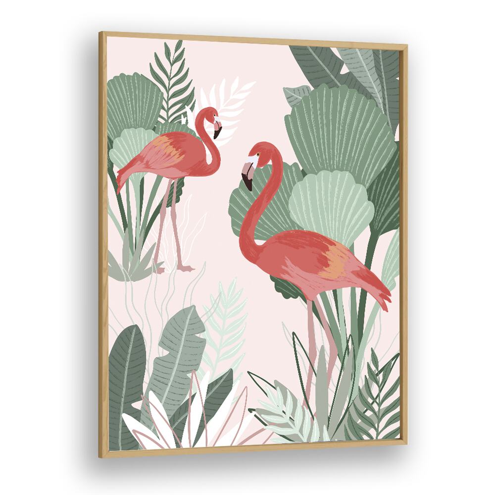 Flamingo Dreams by Goed Blauw Kids Paintings in Oak Wood Plain Frame