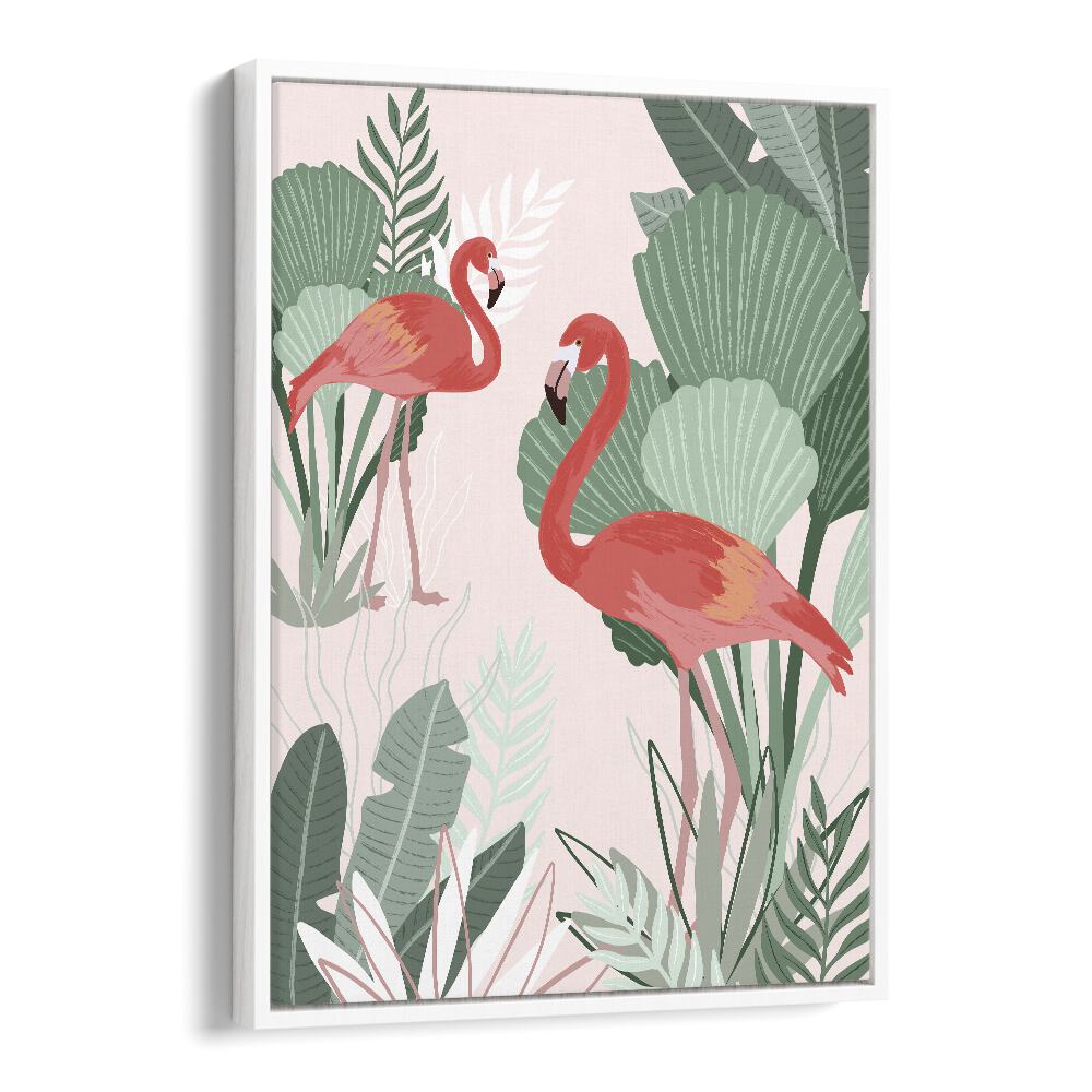 Flamingo Dreams by Goed Blauw Kids Paintings in White Floater Frame