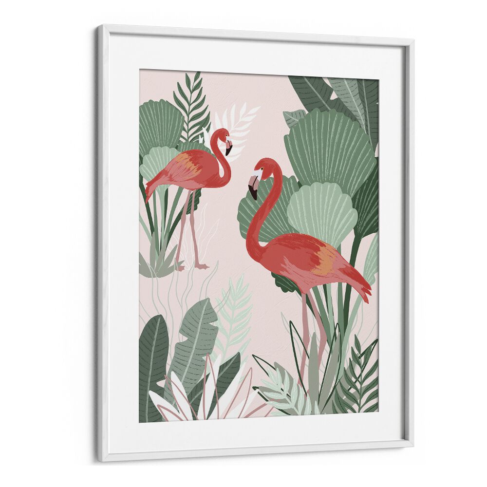 Flamingo Dreams by Goed Blauw Kids Paintings in White Frame With Mount