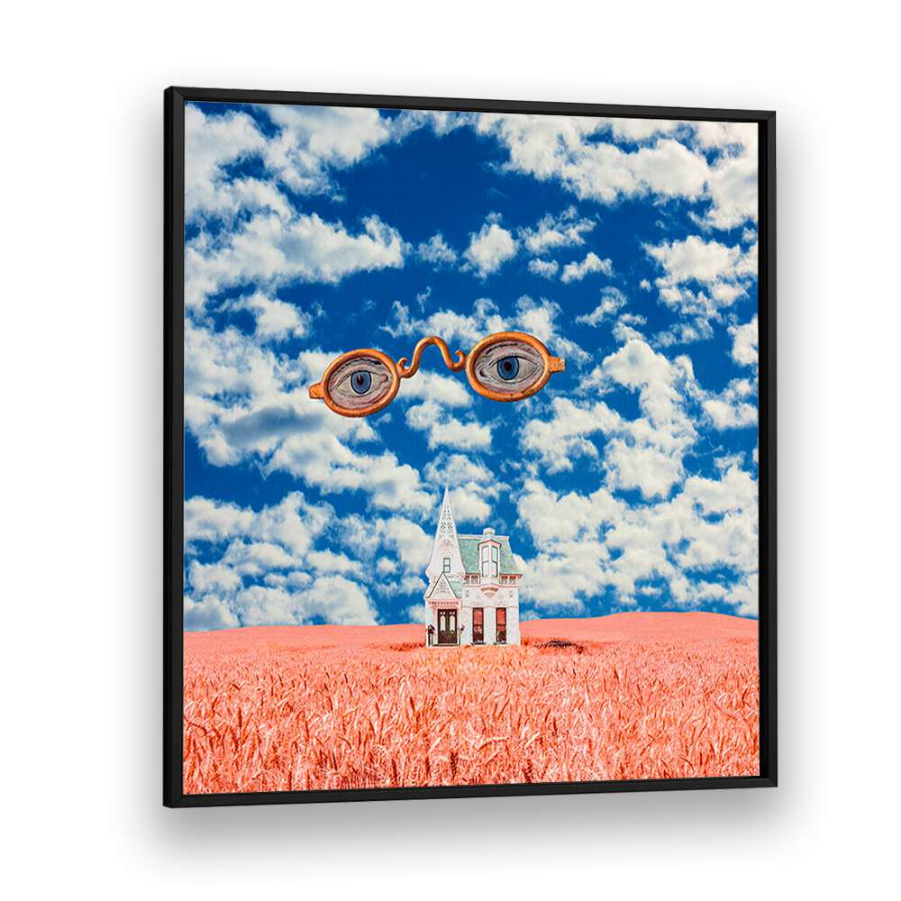 Floating Glasses By Cosmo Zach Surreal Art Prints Surrealism in Black Plain Frame