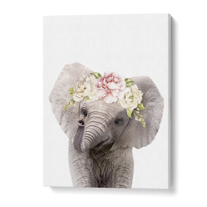 Floral Baby Elephant By Lola Peacock Kids Room Paintings in Gallery Wrap