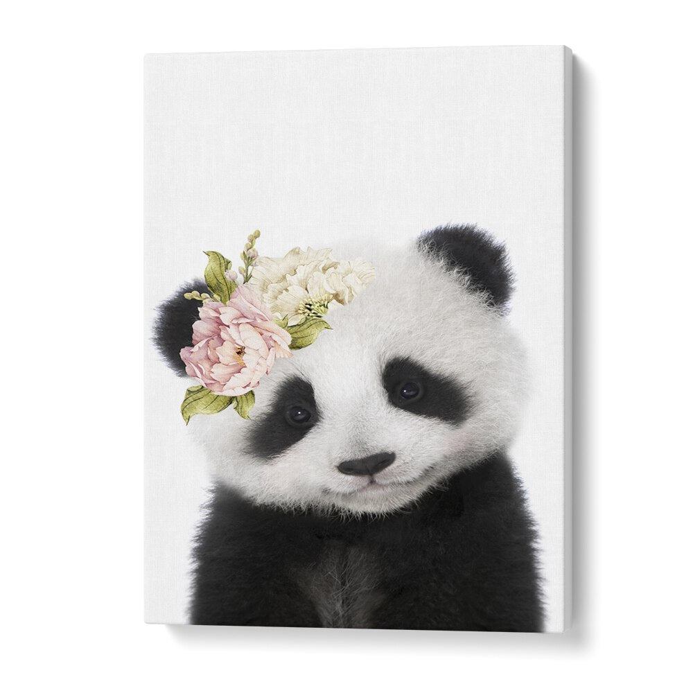 Floral Baby Panda By Lola Peacock Kids Room Paintings in Gallery Wrap