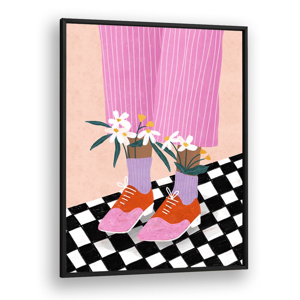 Floral Socks By Bea Muller Women Illustration Paintings in Black Plain Frame