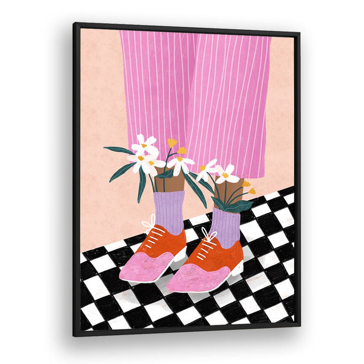 Floral Socks By Bea Muller Women Illustration Paintings in Black Plain Frame