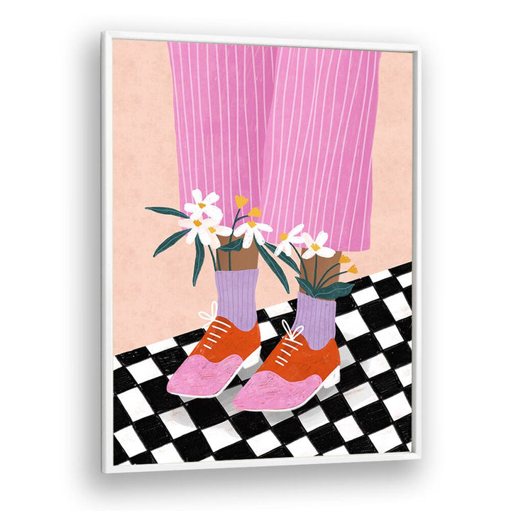 Floral Socks By Bea Muller Women Illustration Paintings in White Plain Frame