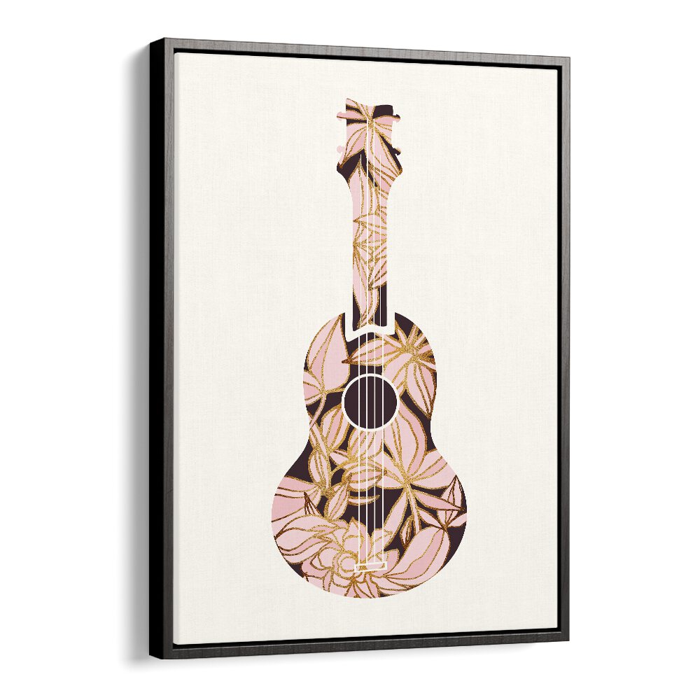 Floral Ukulele by Kristian Gallagher Kids Room Paintings in Black Floater Frame