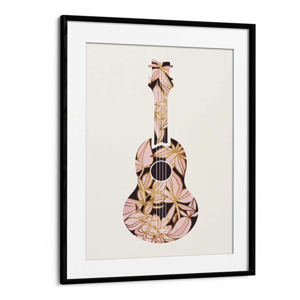 Floral Ukulele by Kristian Gallagher Kids Room Paintings in Black Frame With Mount