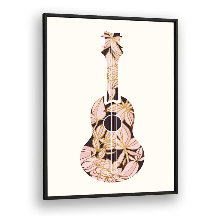 Floral Ukulele by Kristian Gallagher Kids Room Paintings in Black Plain Frame