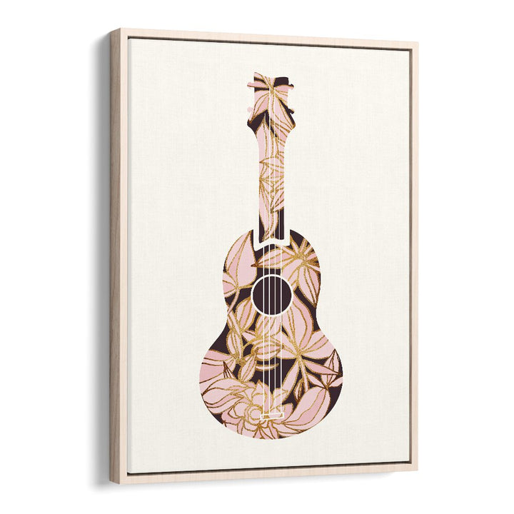 Floral Ukulele by Kristian Gallagher Kids Room Paintings in Oak Wood Floater Frame