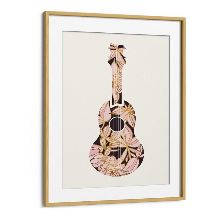 Floral Ukulele by Kristian Gallagher Kids Room Paintings in Oak Wood Frame With Mount