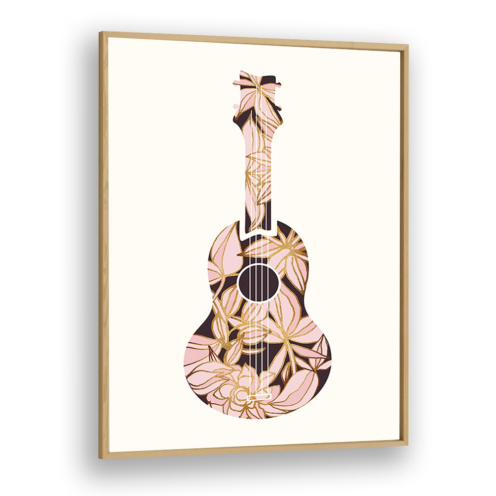 Floral Ukulele by Kristian Gallagher Kids Room Paintings in Oak Wood Plain Frame