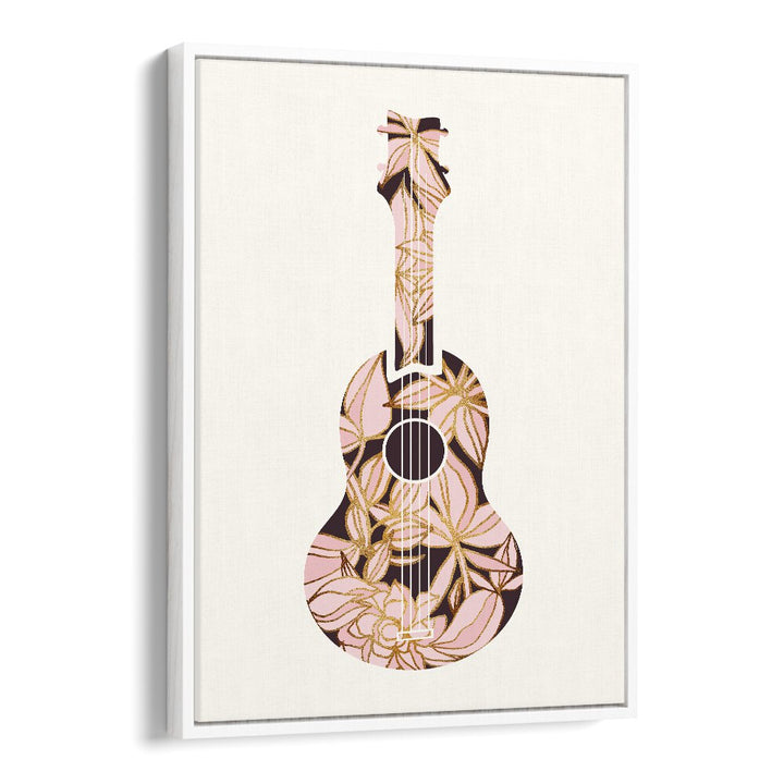 Floral Ukulele by Kristian Gallagher Kids Room Paintings in White Floater Frame