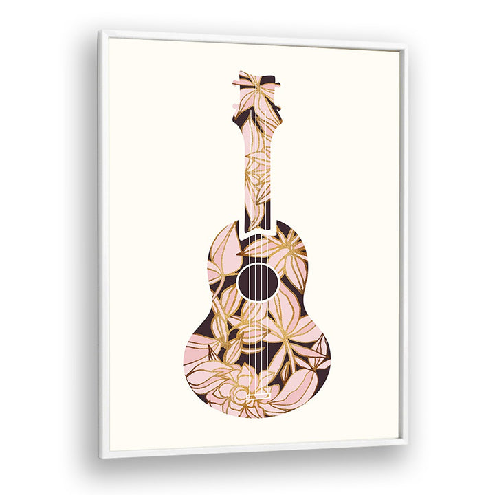 Floral Ukulele by Kristian Gallagher Kids Room Paintings in White Plain Frame