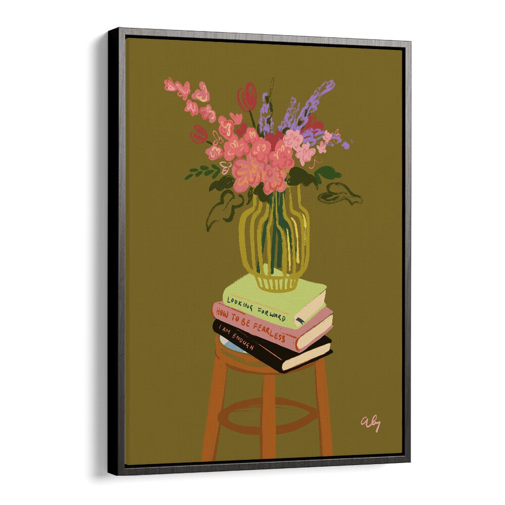 Floral Vase By Arty Guava Wall Art Prints in Black Floater Frame