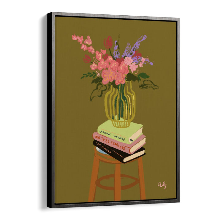 Floral Vase By Arty Guava Wall Art Prints in Black Floater Frame