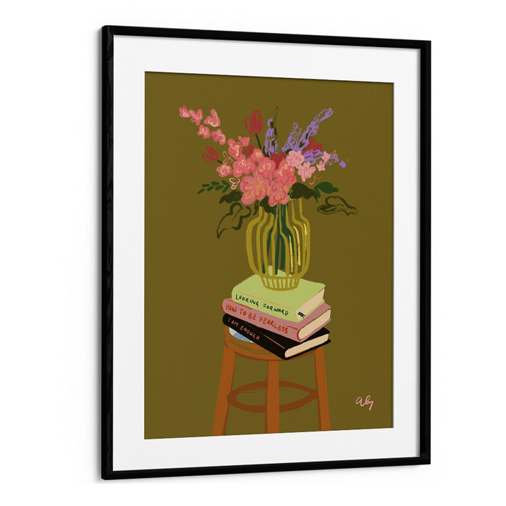 Floral Vase By Arty Guava Wall Art Prints in Black Frame With Mount