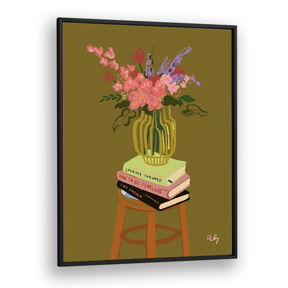 Floral Vase By Arty Guava Wall Art Prints in Black Plain Frame