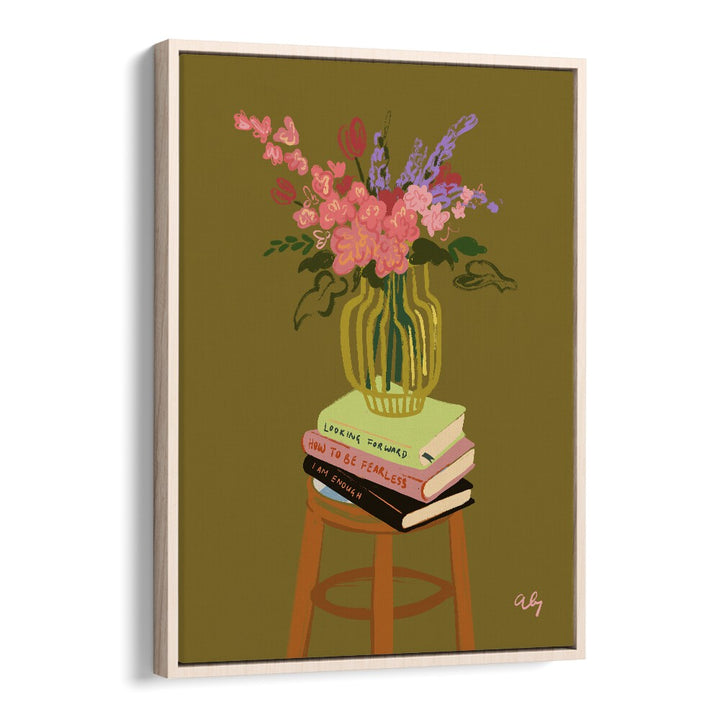 Floral Vase By Arty Guava Wall Art Prints in Oak Wood Floater Frame