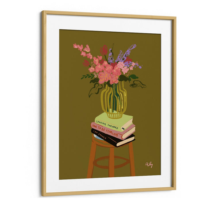 Floral Vase By Arty Guava Wall Art Prints in Oak Wood Frame With Mount