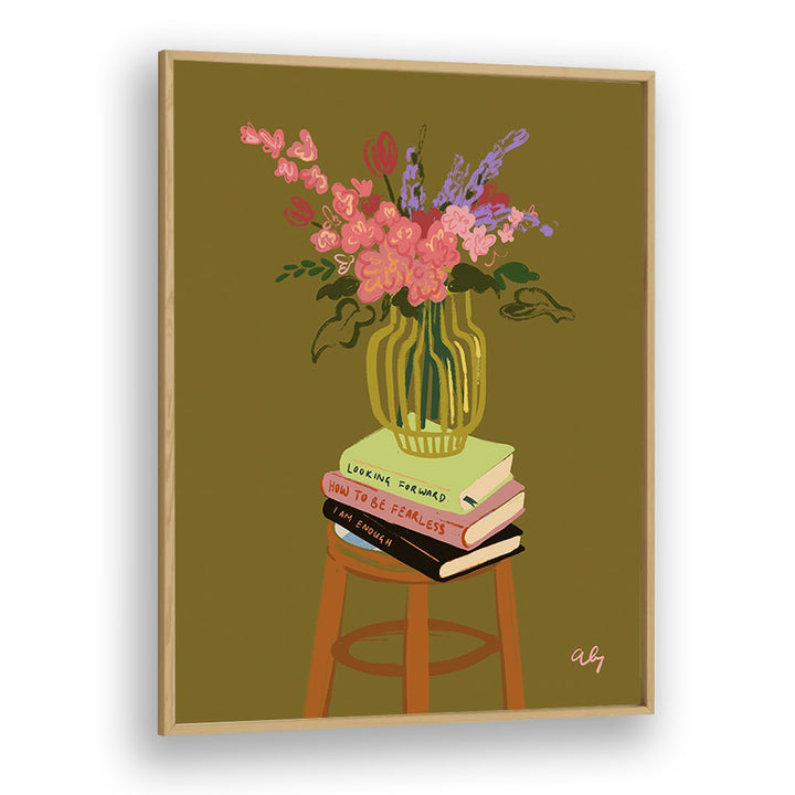 Floral Vase By Arty Guava Wall Art Prints in Oak Wood Plain Frame