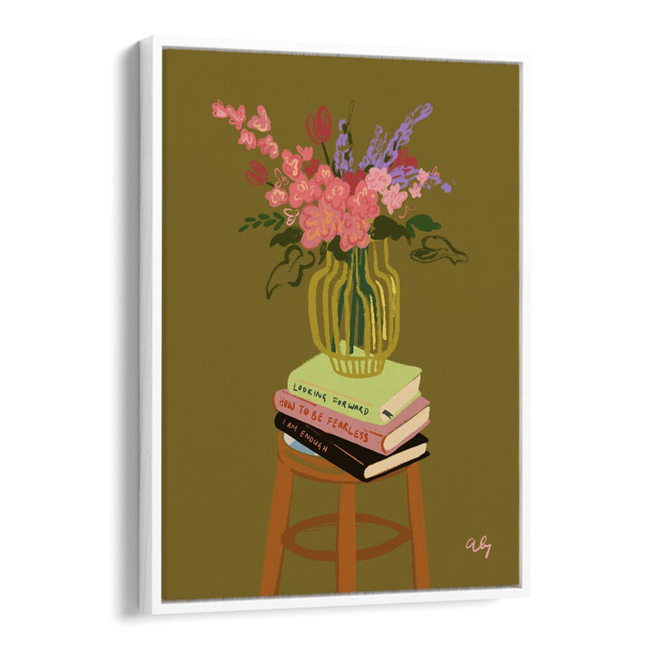 Floral Vase By Arty Guava Wall Art Prints in White Floater Frame