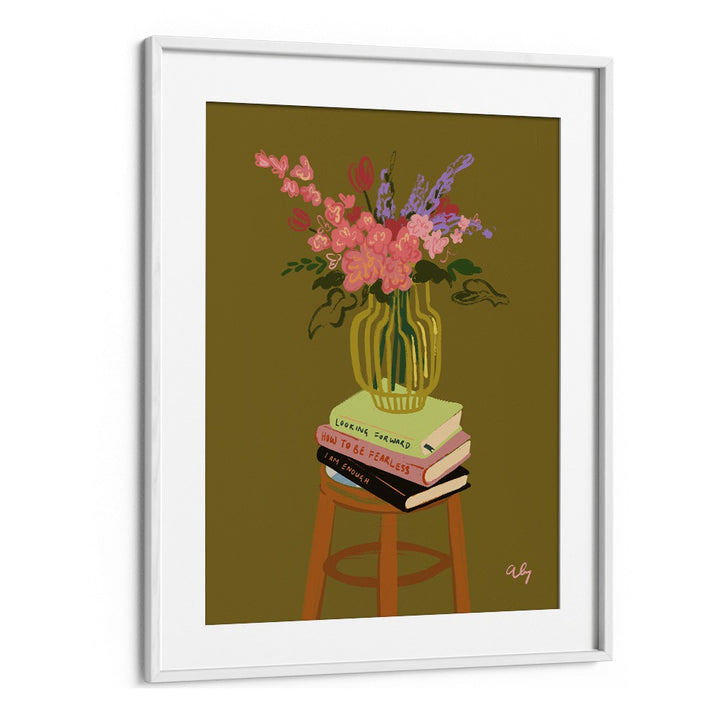 Floral Vase By Arty Guava Wall Art Prints in White Frame With Mount