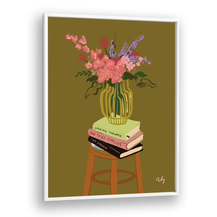 Floral Vase By Arty Guava Wall Art Prints in White Plain Frame