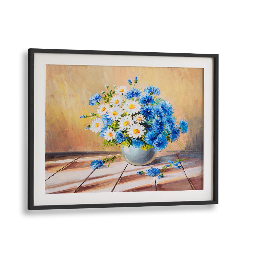 Stunning FLORALS IN CLAY, VINTAGE EUROPEAN PAINTINGS in a black frame, showcasing vibrant flowers and nature's elegance.