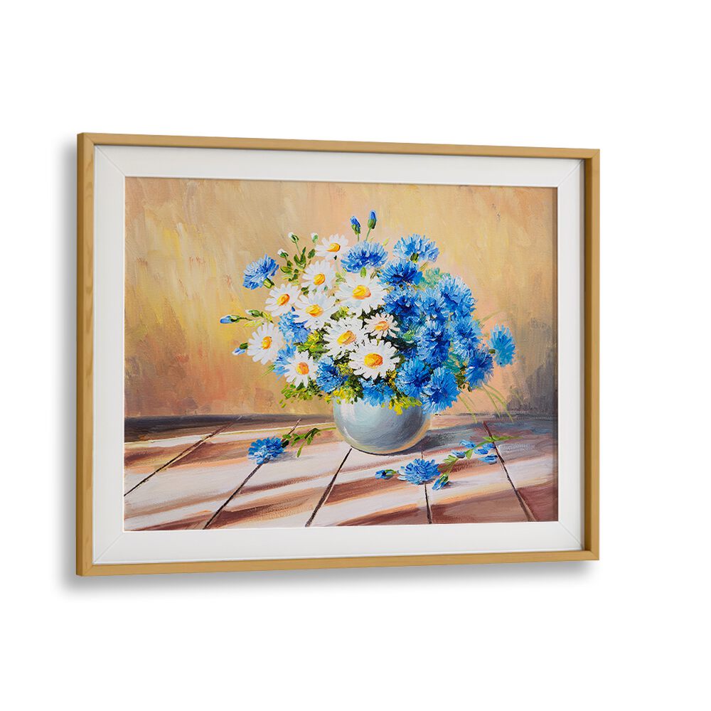 Charming FLORALS IN CLAY, VINTAGE EUROPEAN PAINTINGS in an oak frame, showcasing elegant blooms in vibrant colors.